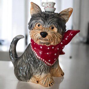 NWT HOME DECOR CLAYWORKS RUBY YORKIE Ceramic Functional Teapot